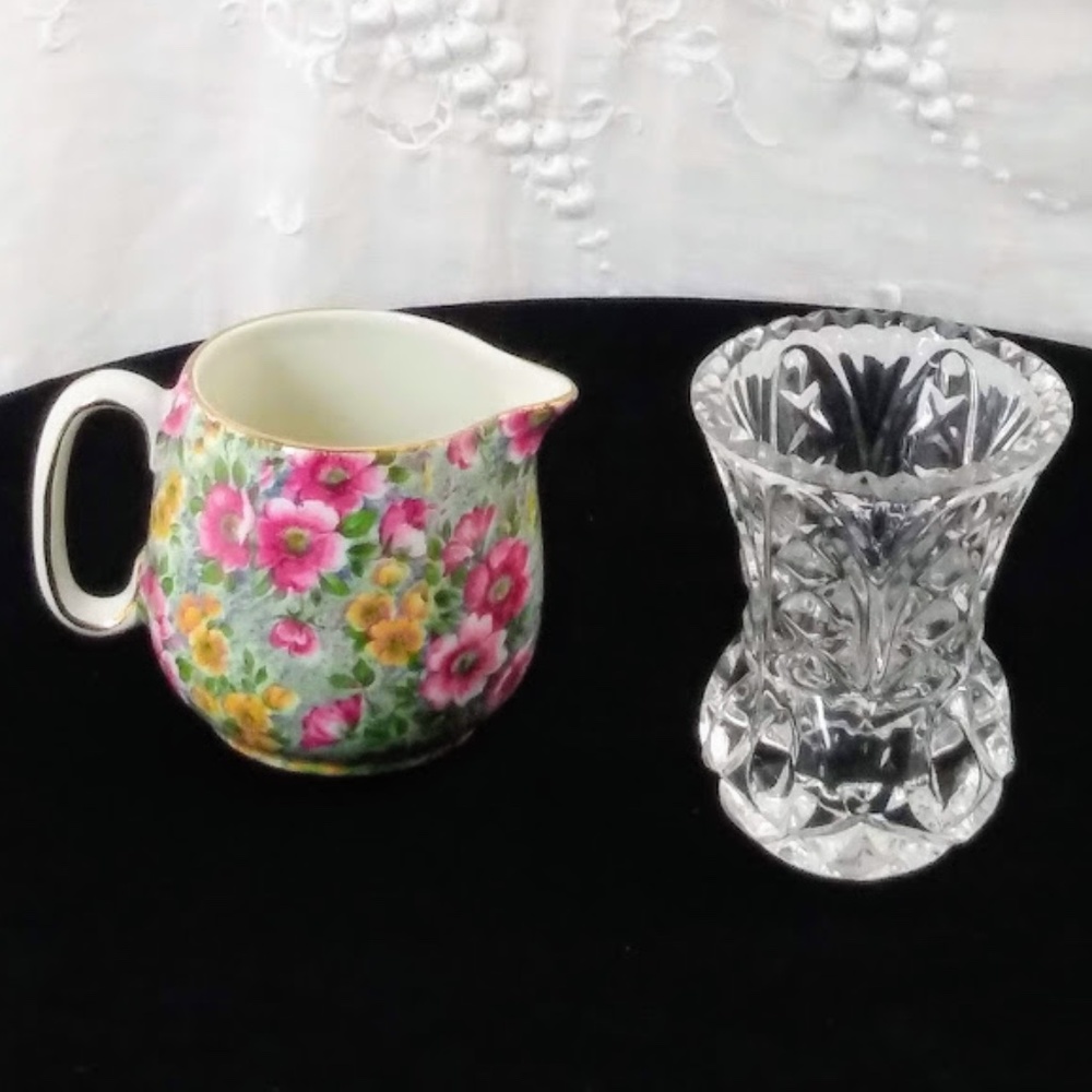 Vintage English Bone China Creamer & Glass Mini-Vase